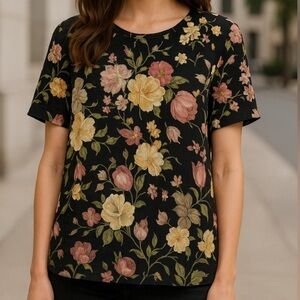 🌸Vintage Bellessa black with floral drapey T